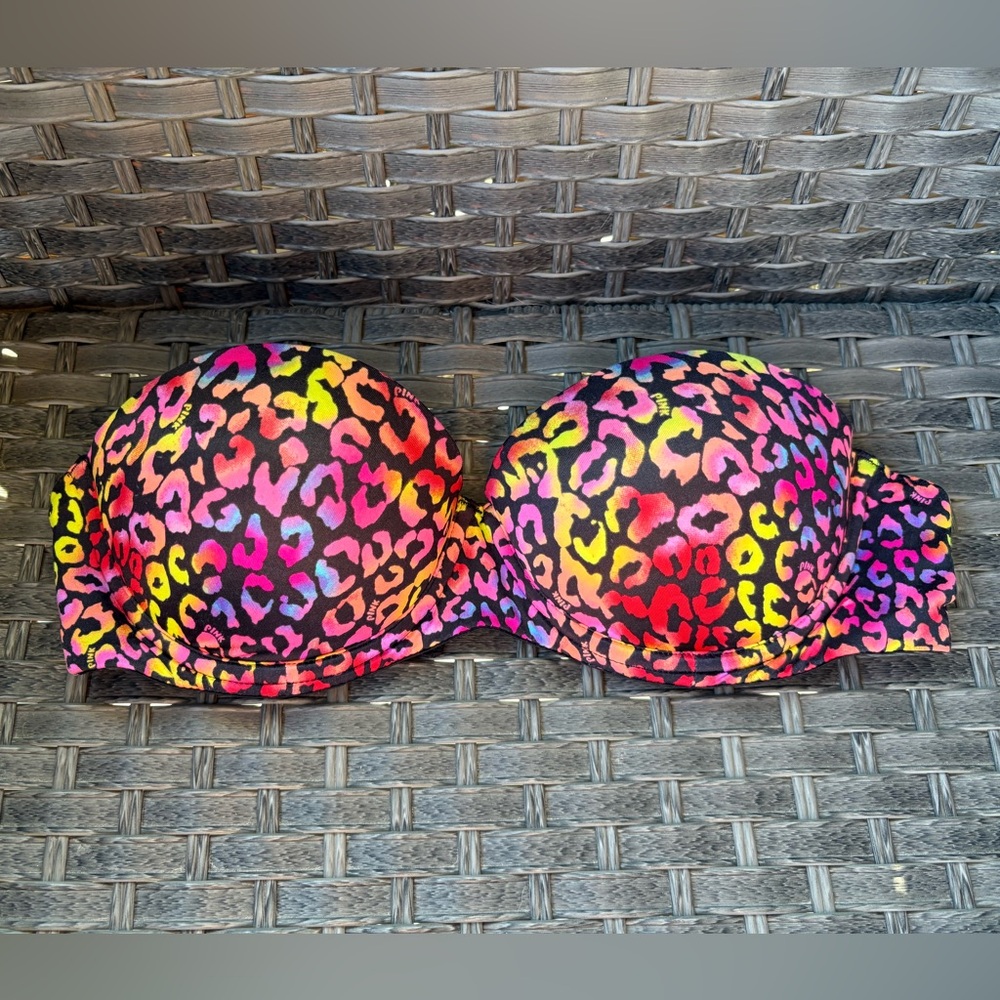 Victoria’s Secret PINK Rainbow Leopard Print Strapless Push-Up Bra 34B